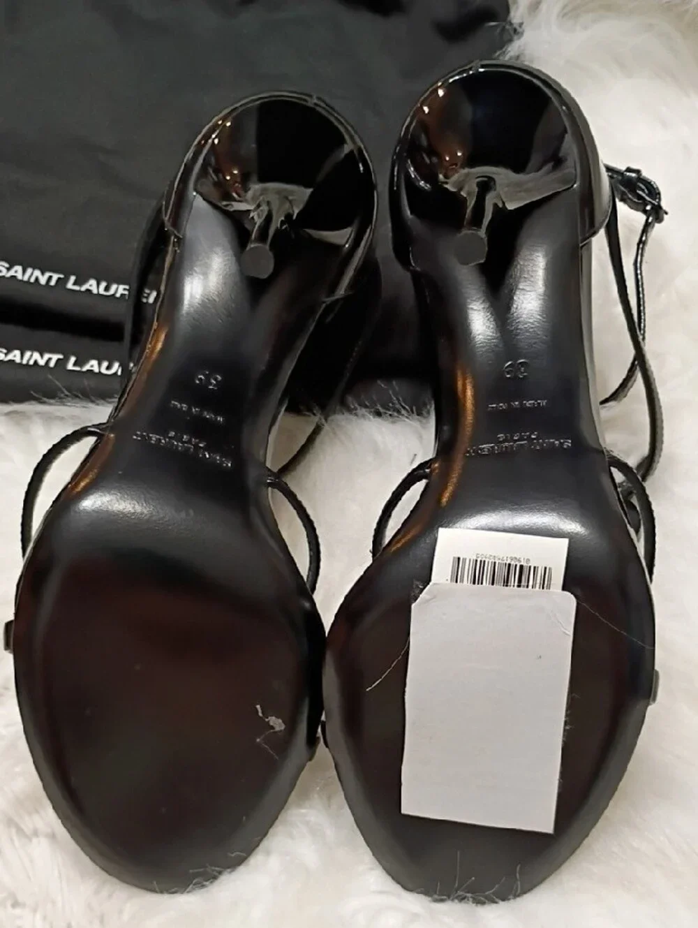 New Saint Laurent Cassandra Black Patent Leather Strappy High Heel Sandals EU 38 - Picture 15 of 16